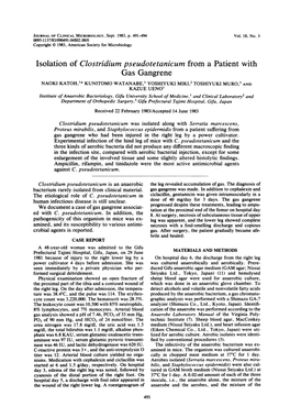 Isolation of Clostridium Pseudotetanicum from a Patient with Gas Gangrene