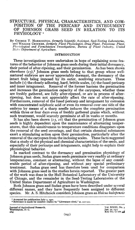 Structure, Physical Characteristics, and Com- Position of the Pericarp and Integument of Johnson Grass Seed in Relation to Its Physiology 1