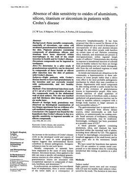 Absence of Skin Sensitivity to Oxides of Aluminium, Silicon, Titanium Or Zirconium in Patients With