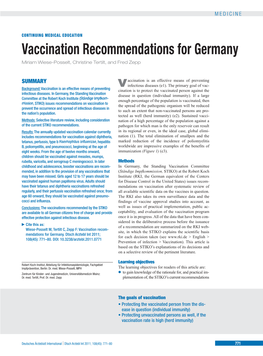 Vaccination Recommendations for Germany Miriam Wiese-Posselt, Christine Tertilt, and Fred Zepp
