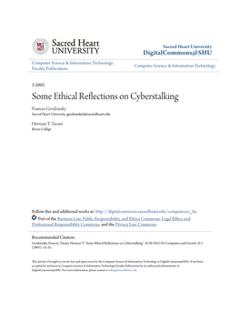 Some Ethical Reflections on Cyberstalking Frances Grodzinsky Sacred Heart University, Grodzinskyf@Sacredheart.Edu