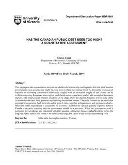 Has the Canadian Public Debt Been Too High? a Quantitative Assessment