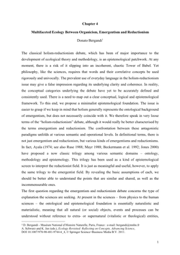 Chapter 4 Multifaceted Ecology Between Organicism, Emergentism and Reductionism Donato Bergandi1 the Classical Holism-Reductioni