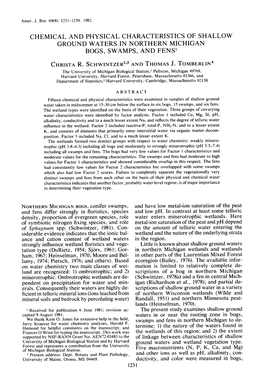 CHEMICAL and PHYSICAL CHARACTERISTICS of SHALLOW GROUND WATERS in NORTHERN MICHIGAN BOGS, SWAMPS, and Fensl