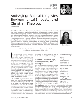 Anti-Aging: Radical Longevity, Environmental Impacts, and Christian Theology