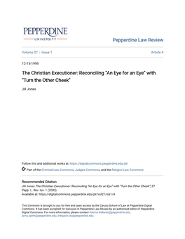 The Christian Executioner: Reconciling “An Eye for an Eye” with “Turn the Other Cheek”