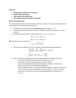 Schedule for Rest of Quarter • Review: 3D Free Electron Gas • Heat Capacity