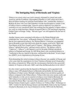 Bermuda Tobacco Seed to Virginia from Bermuda on the Two Ships They Built, the Deliverance and Patience, in May 1610?