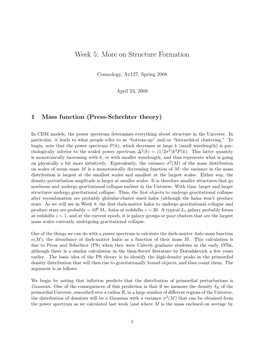 Week 5: More on Structure Formation