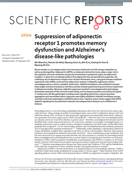 Suppression of Adiponectin Receptor 1 Promotes Memory Dysfunction And