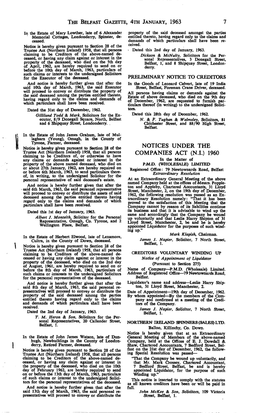 THE BELFAST GAZETTE, 4Ra JANUARY, 1963 NOTICES UNDER