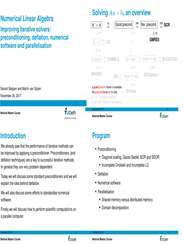 Numerical Linear Algebra Solving Ax = B , an Overview Introduction