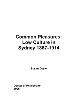 Low Culture in Sydney 1887-1914