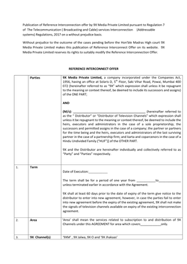 Publication of Reference Interconnection Offer by 9X Media