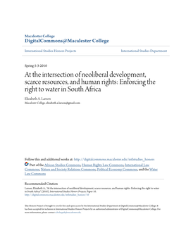 At the Intersection of Neoliberal Development, Scarce Resources, and Human Rights: Enforcing the Right to Water in South Africa Elizabeth A