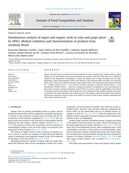 Simultaneous Analysis of Sugars and Organic Acids in Wine and Grape Juices T by HPLC: Method Validation and Characterization of Products from Northeast Brazil