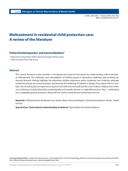 Maltreatment in Residential Child Protection Care: a Review of the Literature