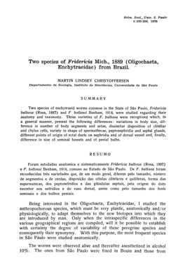 Two Species of Fridericia Mich., 1889 (Oligochaeta, Enchytraeidae) from Brazil