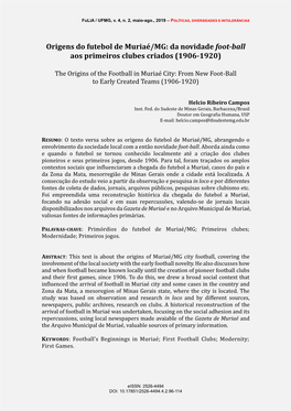 Origens Do Futebol De Muriaé/MG: Da Novidade Foot-Ball Aos Primeiros Clubes Criados (1906-1920)