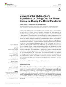 Delivering the Multisensory Experience of Dining-Out, for Those Dining-In, During the Covid Pandemic