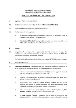 Nomination Criteria for Futsal Events