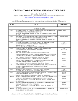 2Nd INTERNATIONAL WORKSHOP on DAIRY SCIENCE PARK