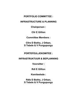 Portfolio Committee : Infrastructure & Planning