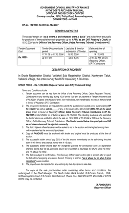 In Erode Registration District, Vellakoil Sub Registration District, Kankeyam Taluk, Vellakoil Village, the Entire Survey Field 670 Measuring 1.36 Acres