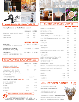 KUDO Cafe New Menu