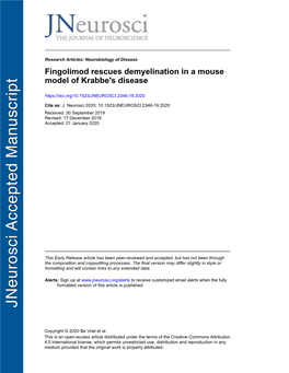 Fingolimod Rescues Demyelination in a Mouse Model of Krabbe's Disease