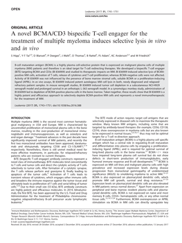 A Novel BCMA/CD3 Bispecific T-Cell Engager for the Treatment