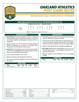 Oakland Athletics Post Game Notes