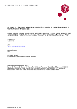 Structure of a Berberine Bridge Enzyme-Like Enzyme with an Active Site Specific to the Plant Family Brassicaceae