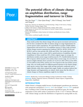 The Potential Effects of Climate Change on Amphibian Distribution, Range Fragmentation and Turnover in China