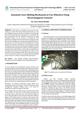 Automatic Gear Shifting Mechanism in Two Wheelers Using Electromagnetic Actuator