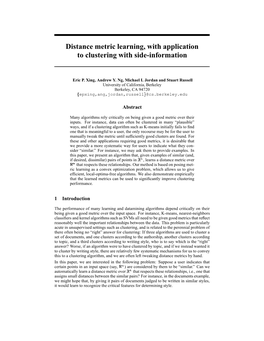 Distance Metric Learning, with Application to Clustering with Side-Information