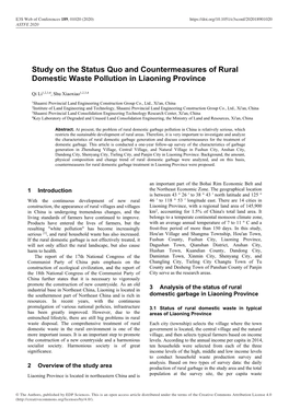 Study on the Status Quo and Countermeasures of Rural Domestic Waste Pollution in Liaoning Province