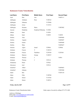 Kalamazoo County Naturalization