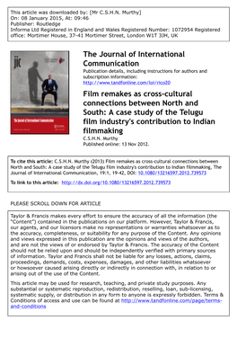The Journal of International Communication Film Remakes As