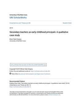 Secondary Teachers As Early Childhood Principals: a Qualitative Case Study