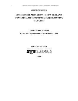 Commercial Mediation in New Zealand: Towards a Methodology for Measuring Success