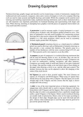 Basic Drawing Equipment Worksheet