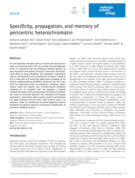 Specificity, Propagation, and Memory of Pericentric Heterochromatin