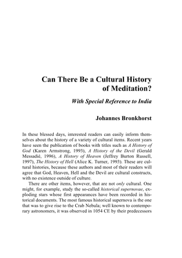 Can There Be a Cultural History of Meditation?