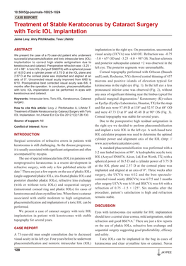 Treatment of Stable Keratoconus by Cataract Surgery with Toric IOL Implantation