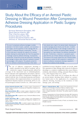 Study About the Efficacy of an Aerosol Plastic Dressing in Wound