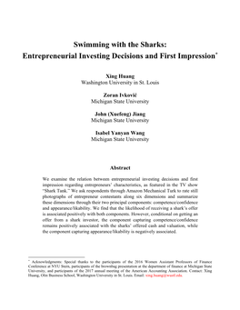 Entrepreneurial Investing Decisions and First Impression*