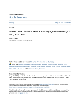 How Did Belle La Follette Resist Racial Segregation in Washington D.C., 1913-1914?