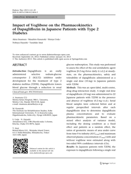 Impact of Voglibose on the Pharmacokinetics of Dapagliflozin