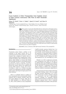 Green Synthesis of Silver Nanoparticles from Capitula Extract of Some Launaea (Asteraceae) with Notes on Their Taxonomic Significance Momen M